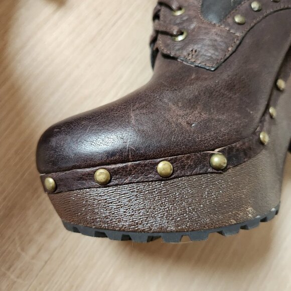 Sam Edelman Winsford Lace Up Chunky Studded Clog Shealing Leather Heeled Boots - Picture 6 of 12